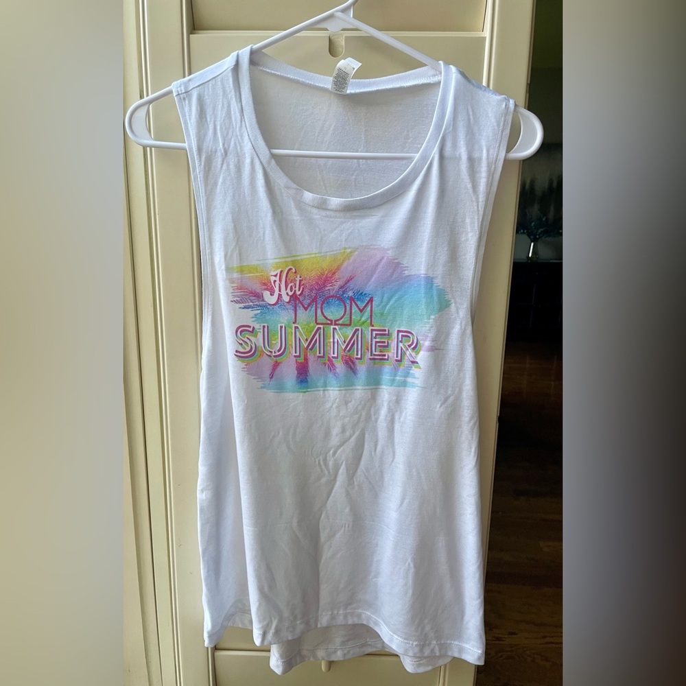 Hot Mom Summer Bella-Canvas Flowy Stretchy Ladies Muscle Shirt White Graphic Med